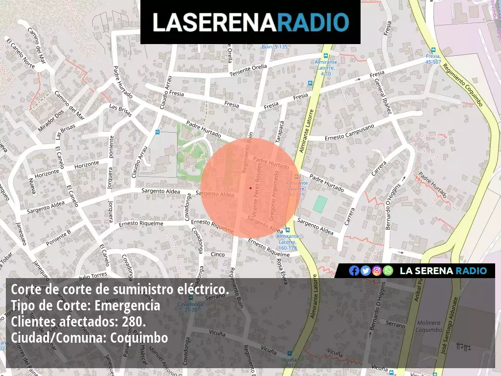 Corte de suministro eléctrico afecta a 280 clientes en Coquimbo