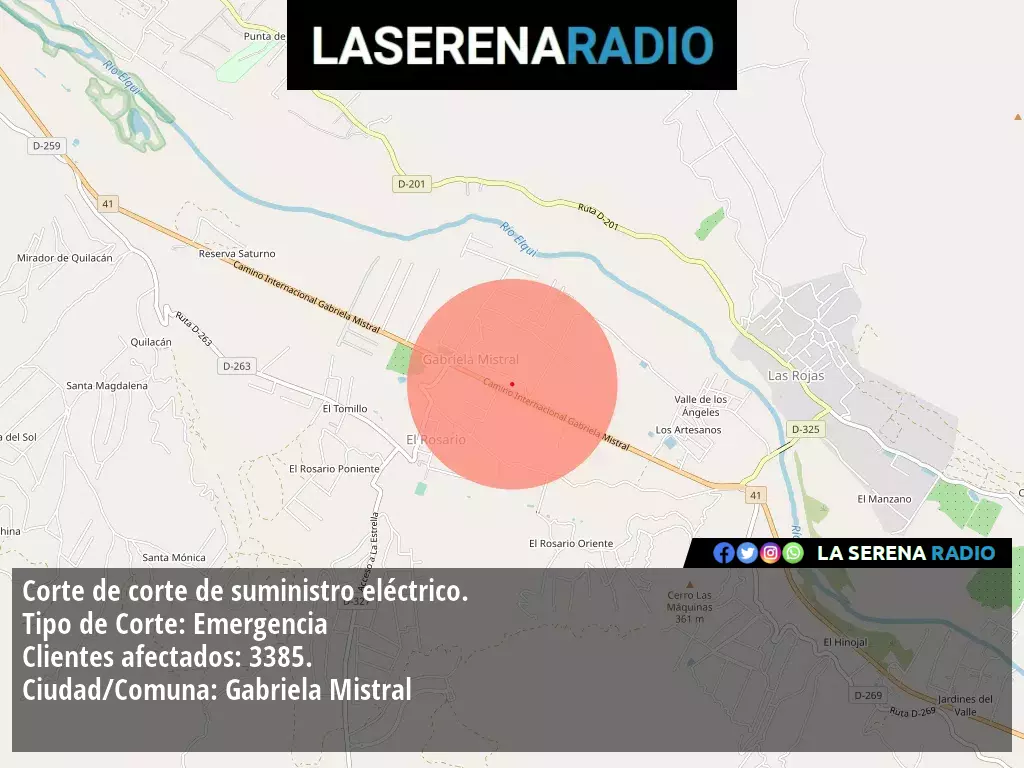 Corte de suministro eléctrico afecta a 3385 clientes en Gabriela Mistral