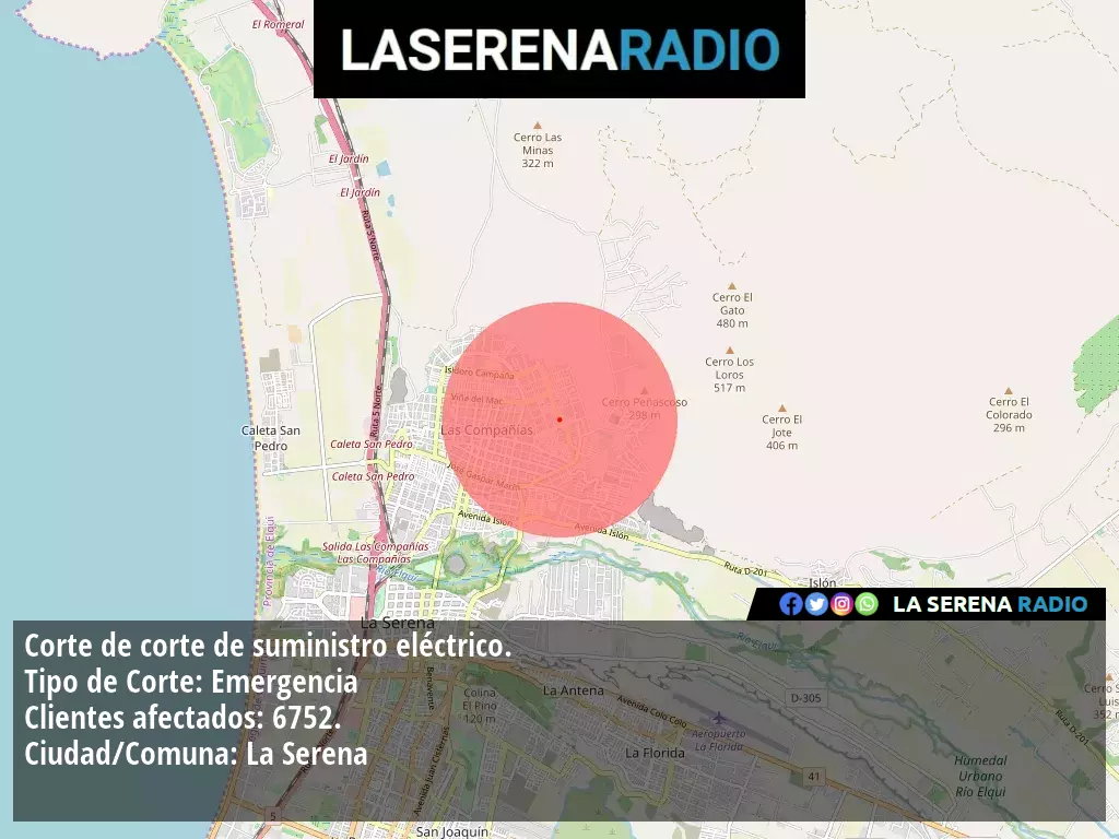 Corte de suministro eléctrico afecta a 6752 clientes en La Serena