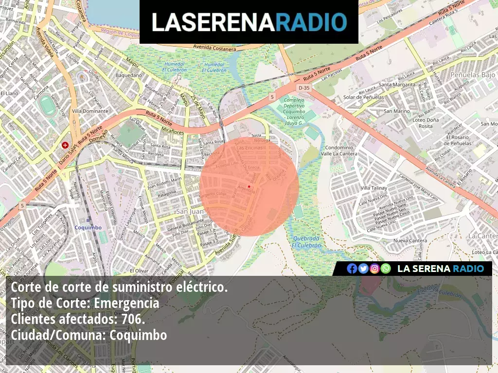 Corte de suministro eléctrico afecta a 706 clientes en Coquimbo