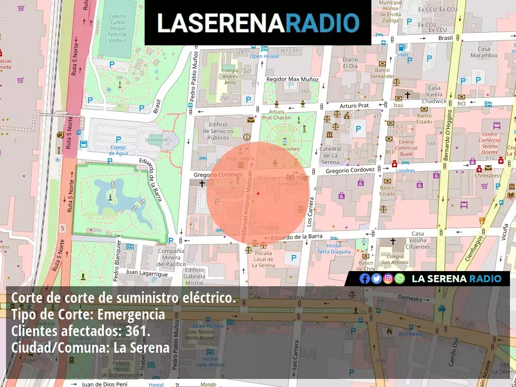 Corte de suministro eléctrico afecta a 361 clientes en La Serena