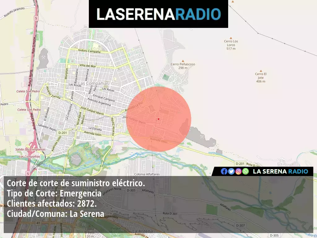 Corte de suministro eléctrico afecta a 2872 clientes en La Serena