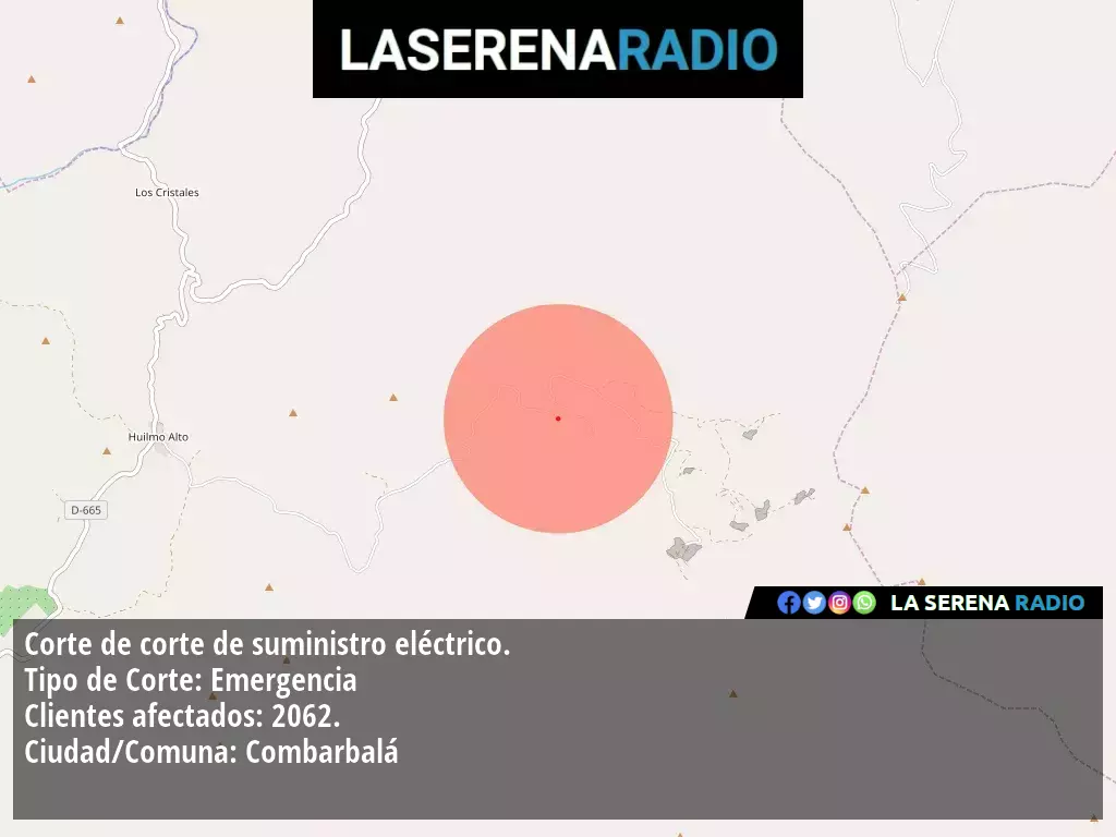 Corte de suministro eléctrico afecta a 2062 clientes en Combarbalá