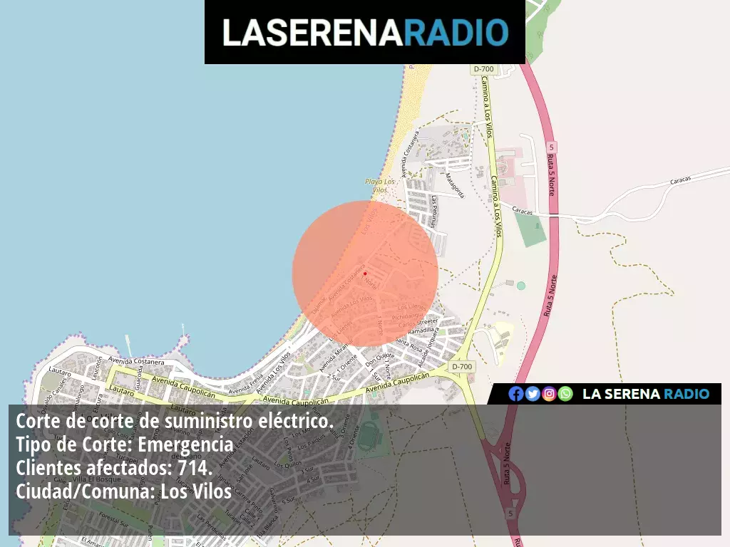 Corte de suministro eléctrico afecta a 714 clientes en Los Vilos