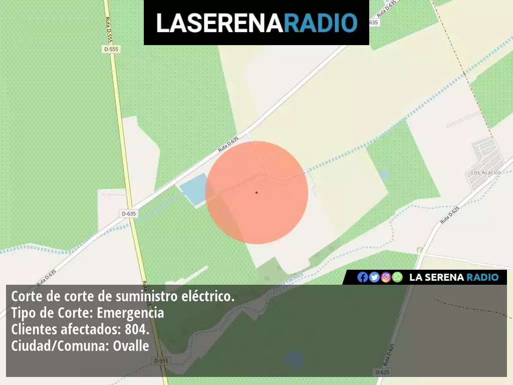 Corte de suministro eléctrico afecta a 804 clientes en Ovalle