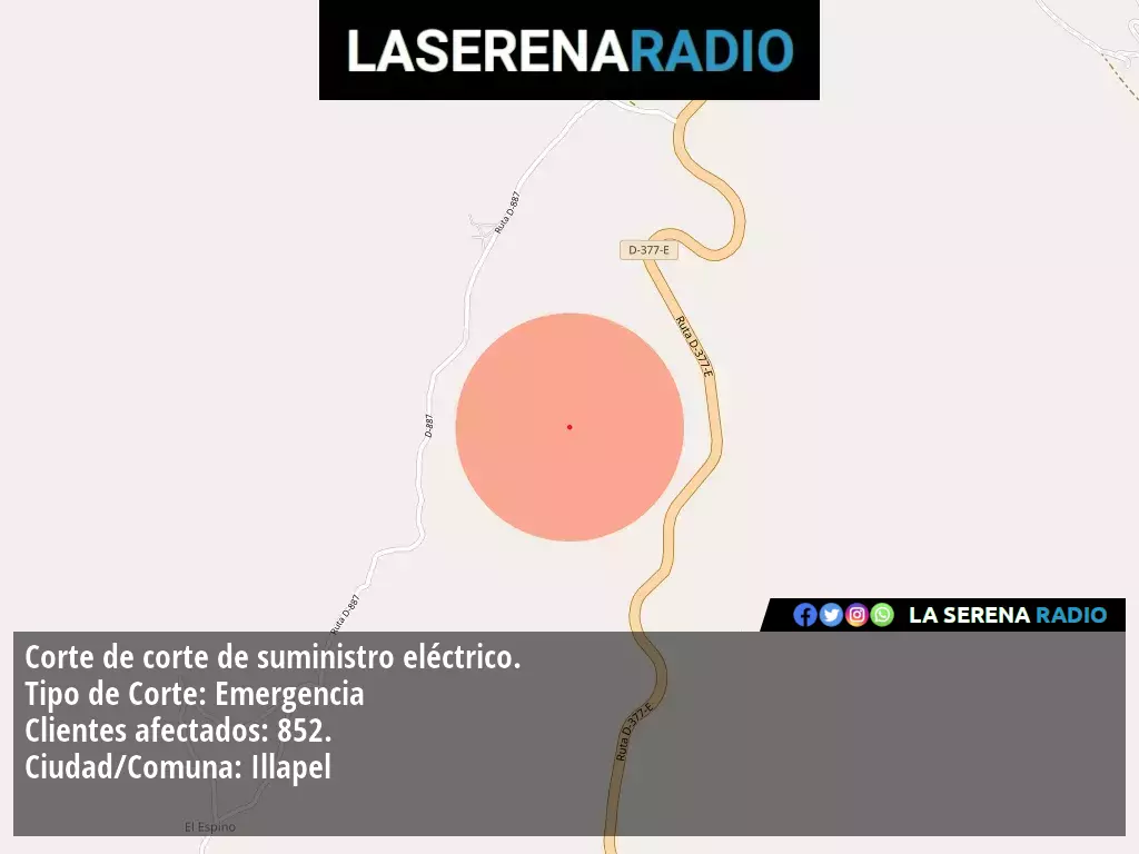 Corte de suministro eléctrico afecta a 852 clientes en Illapel