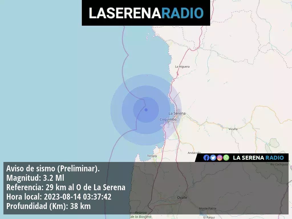 Sismo de menor intensidad a 29 kilómetros al oeste de La Serena