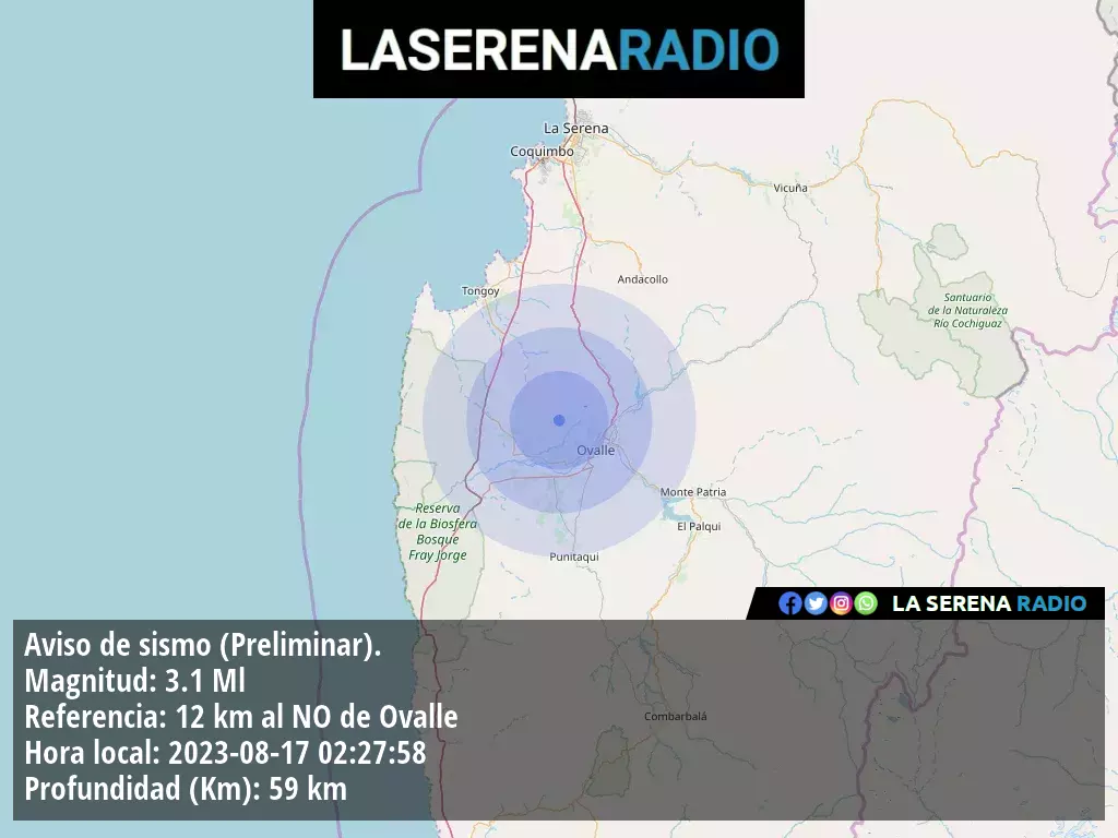 Sismo de menor intensidad a 12 kilómetros al noroeste de Ovalle