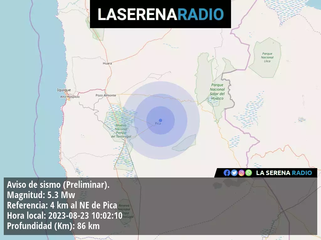 Sismo de mediana intensidad a 4 kilómetros al noreste de Pica