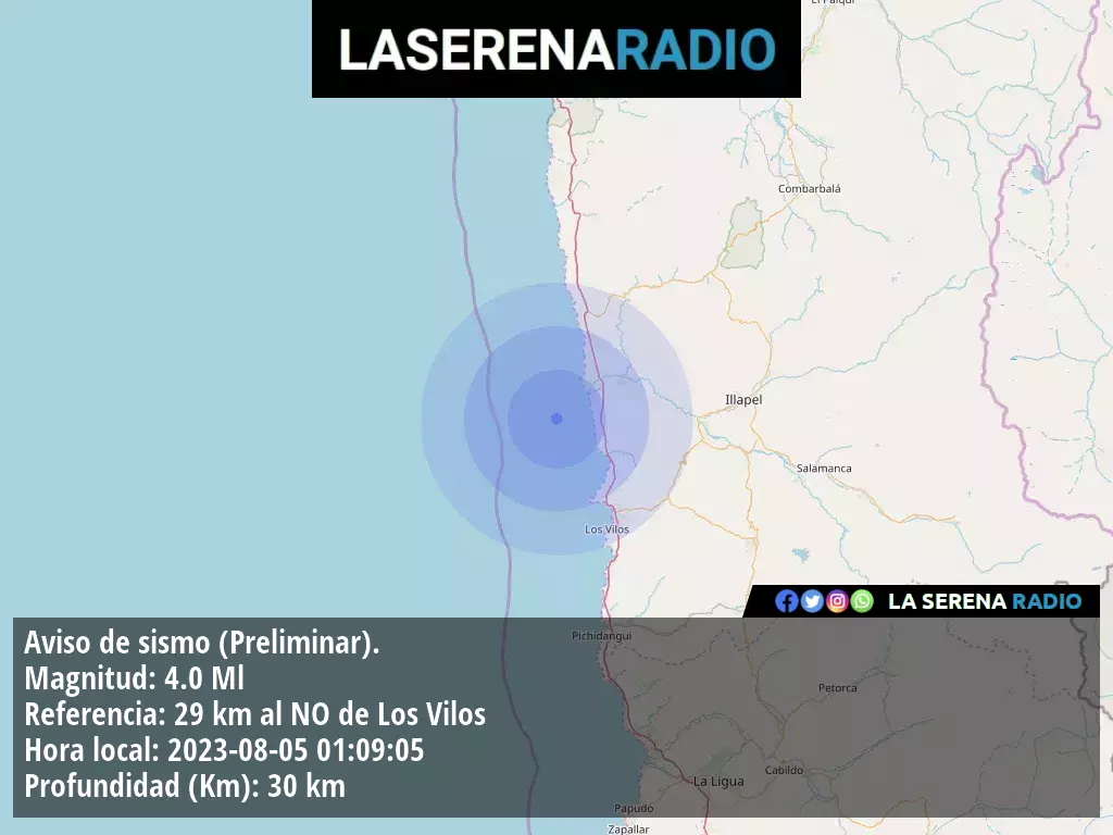 Sismo de mediana intensidad a 29 kilómetros al noroeste de Los Vilos