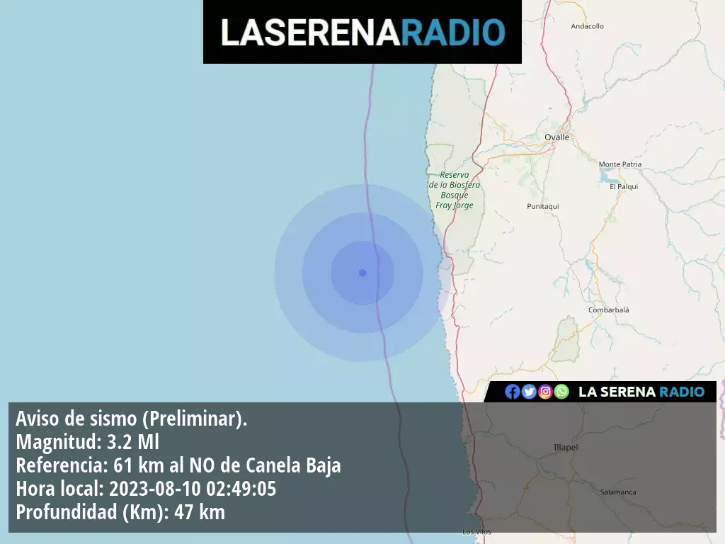 Sismo de menor intensidad a 61 kilómetros al noroeste de Canela Baja