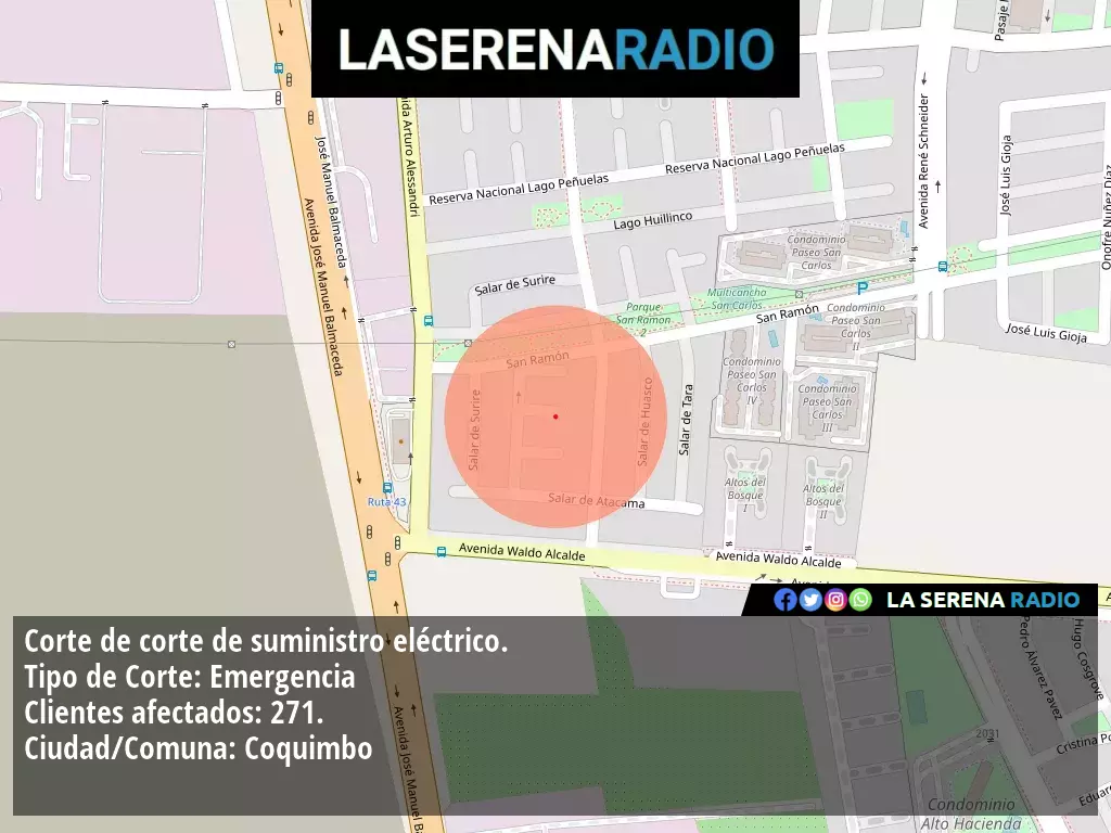 Corte de suministro eléctrico afecta a 271 clientes en Coquimbo