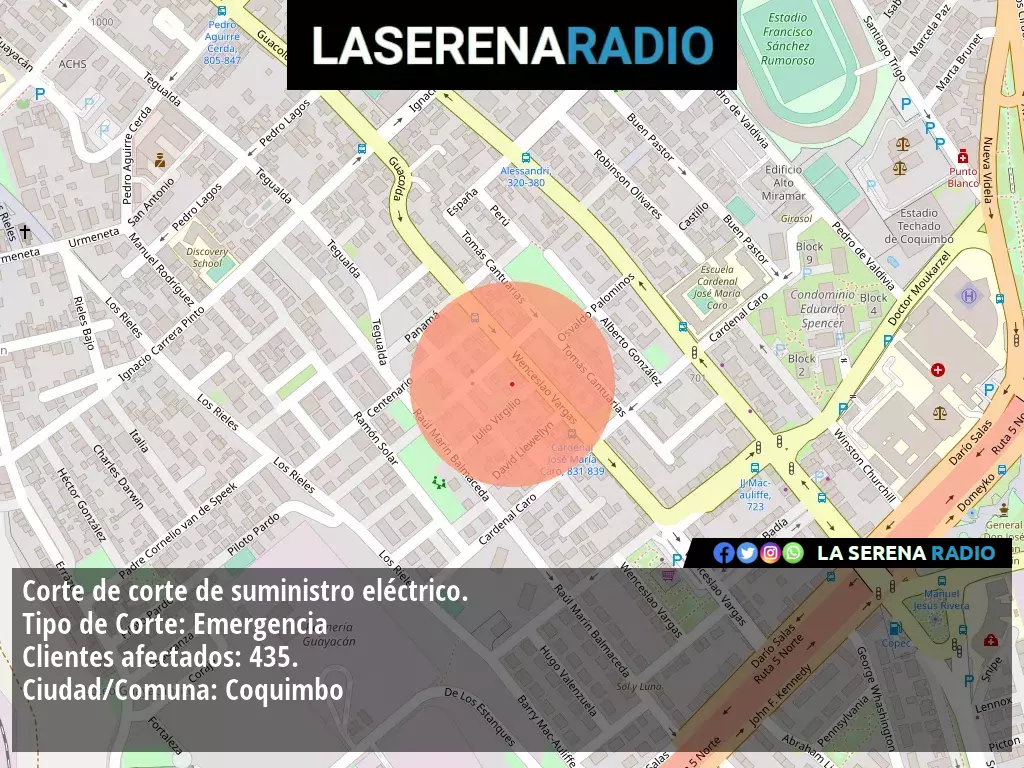 Corte de suministro eléctrico afecta a 435 clientes en Coquimbo