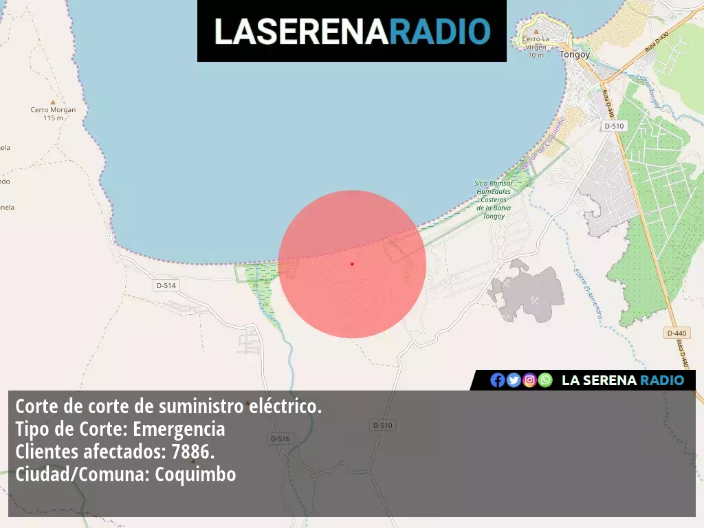 Corte de suministro eléctrico afecta a 7886 clientes en Coquimbo