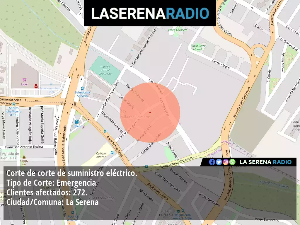 Corte de suministro eléctrico afecta a 272 clientes en La Serena