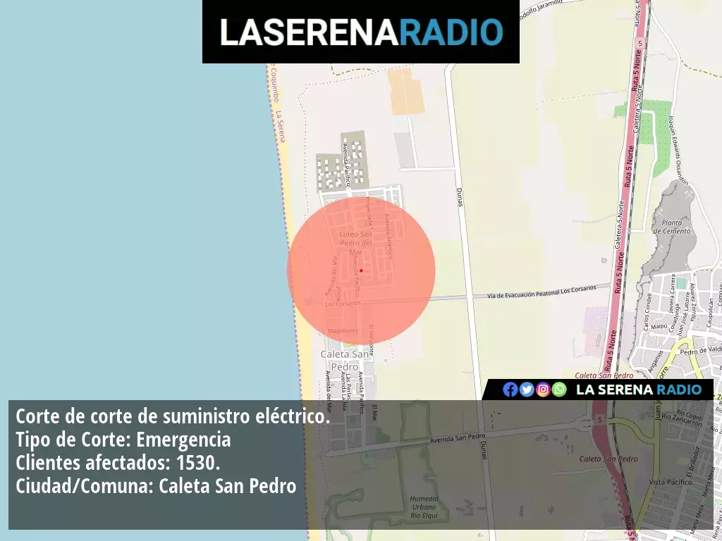 Corte de suministro eléctrico afecta a 1530 clientes en Caleta San Pedro