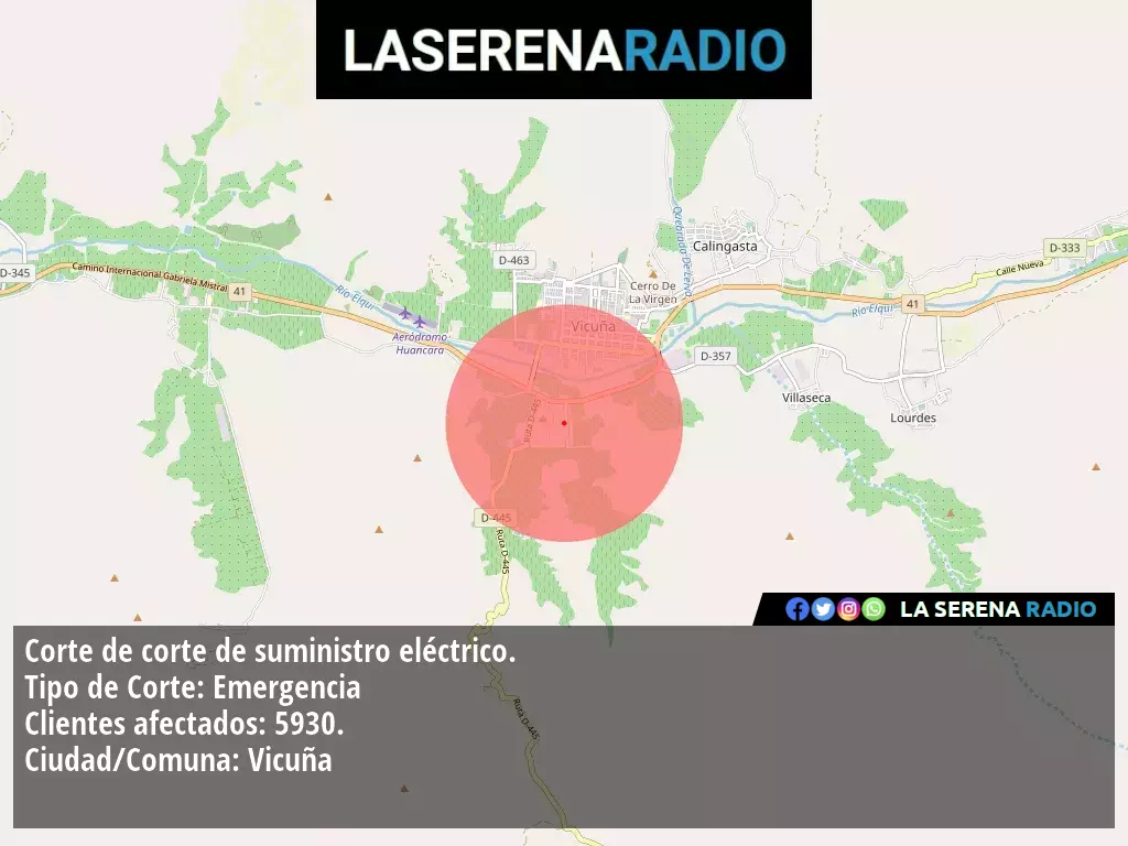 Corte de suministro eléctrico afecta a 5930 clientes en Vicuña