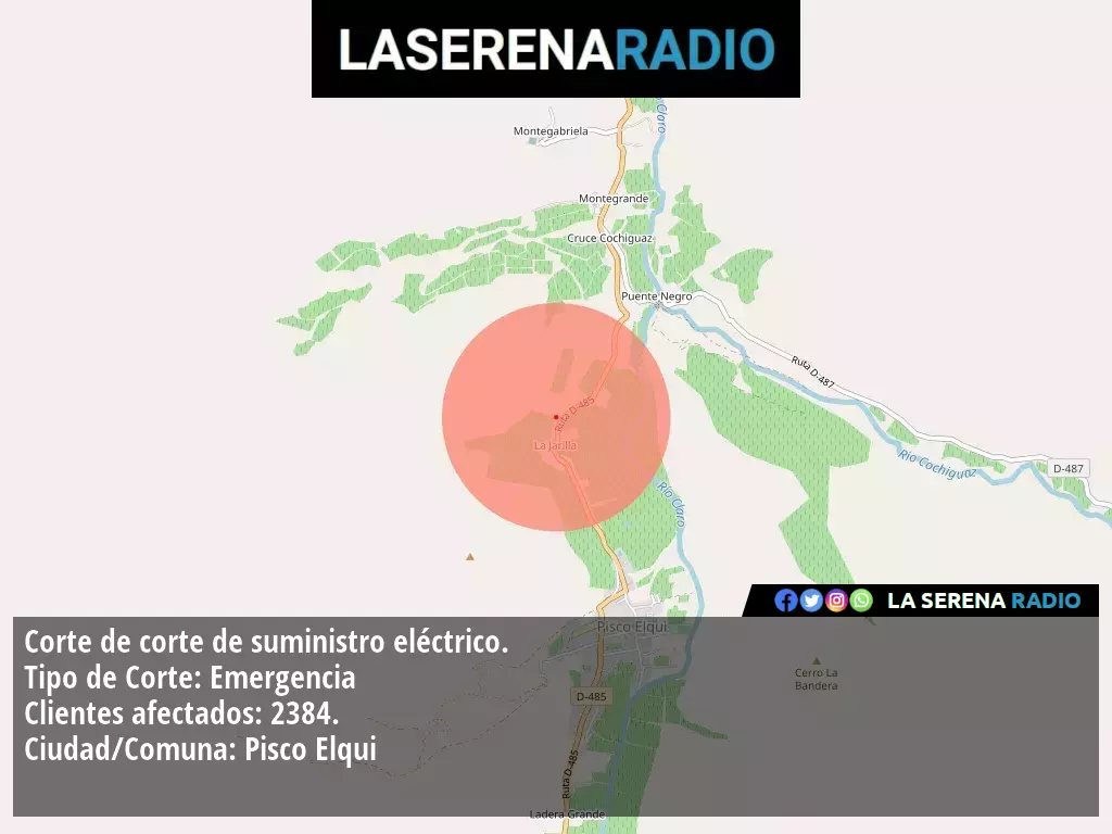 Corte de suministro eléctrico afecta a 2384 clientes en Pisco Elqui