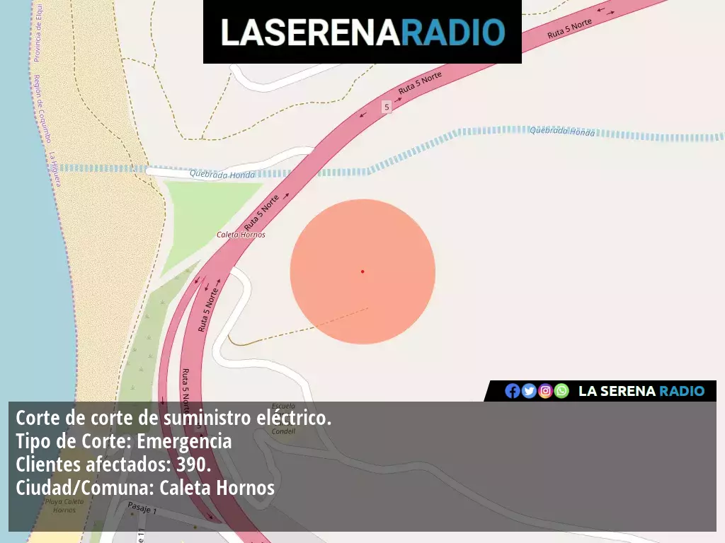 Corte de suministro eléctrico afecta a 390 clientes en Caleta Hornos