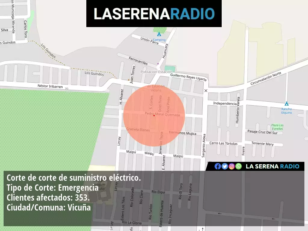 Corte de suministro eléctrico afecta a 353 clientes en Vicuña