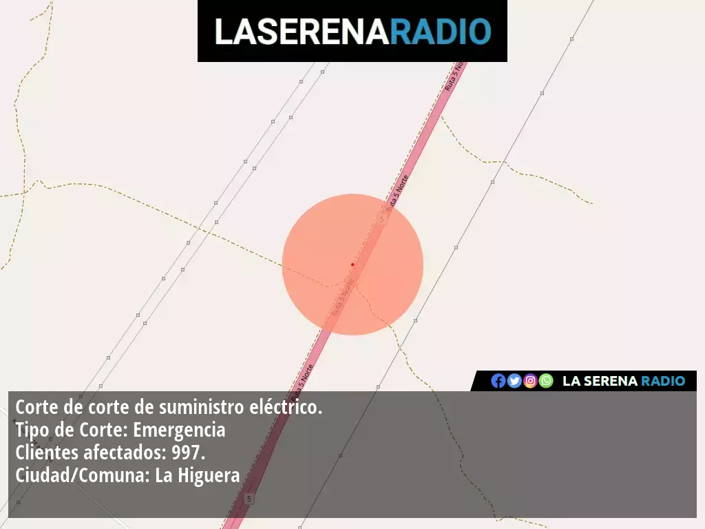 Corte de suministro eléctrico afecta a 997 clientes en La Higuera