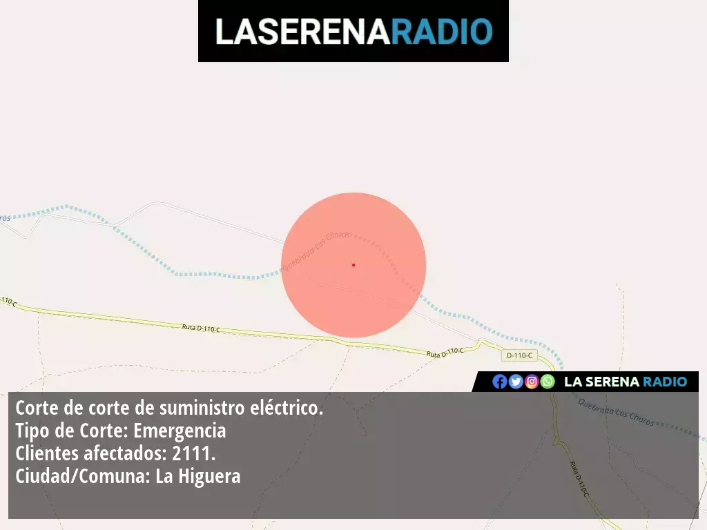 Corte de suministro eléctrico afecta a 2111 clientes en La Higuera