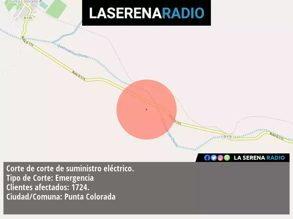 Corte de suministro eléctrico afecta a 1724 clientes en Punta Colorada