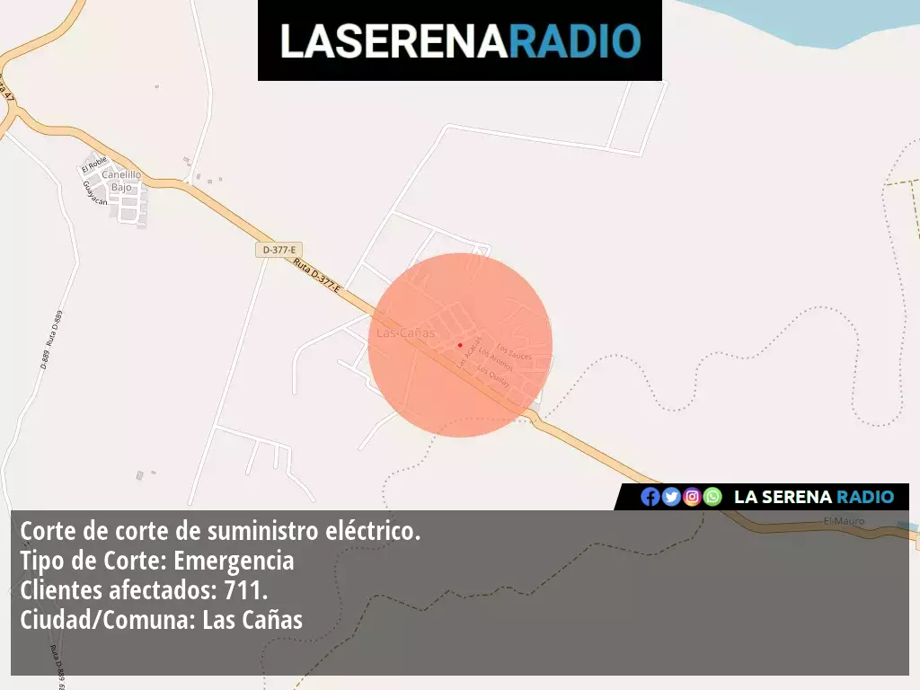 Corte de suministro eléctrico afecta a 711 clientes en Las Cañas