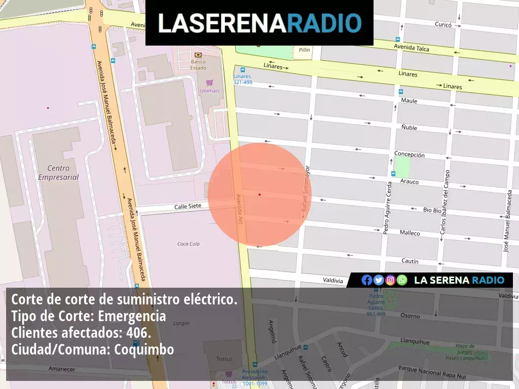 Corte de suministro eléctrico afecta a 406 clientes en Coquimbo