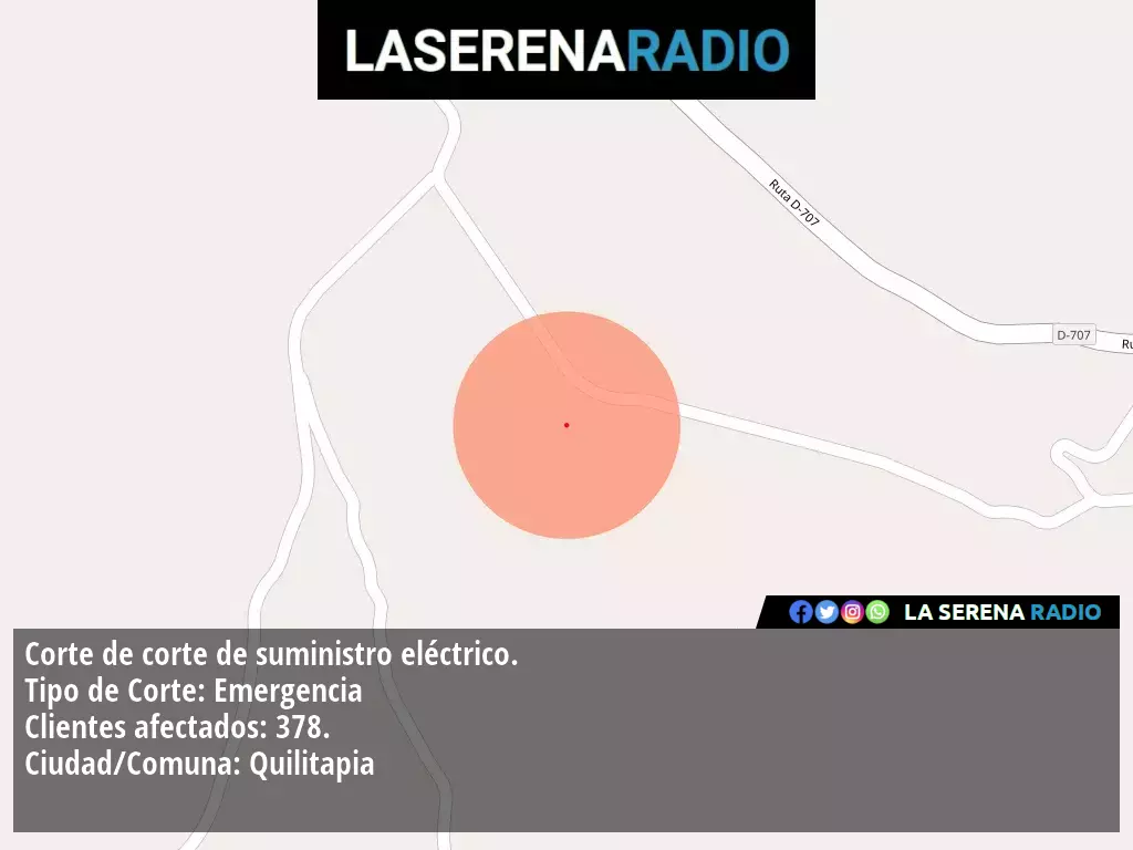 Corte de suministro eléctrico afecta a 378 clientes en Quilitapia