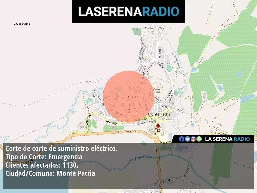 Corte de suministro eléctrico afecta a 1130 clientes en Monte Patria