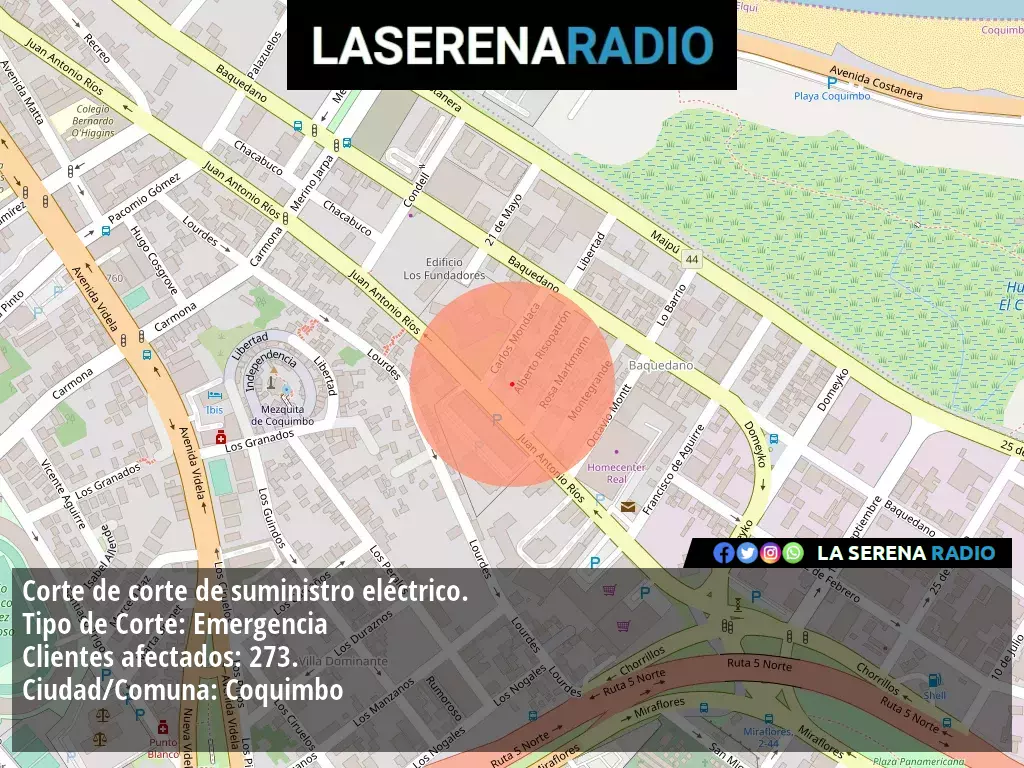 Corte de suministro eléctrico afecta a 273 clientes en Coquimbo