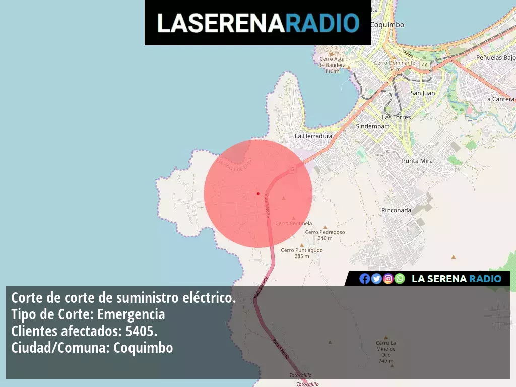 Corte de suministro eléctrico afecta a 5405 clientes en Coquimbo