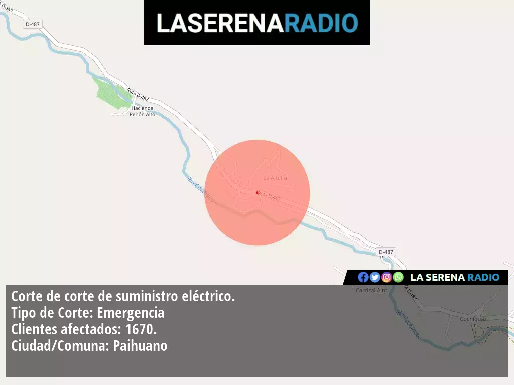 Corte de suministro eléctrico afecta a 1670 clientes en Paihuano