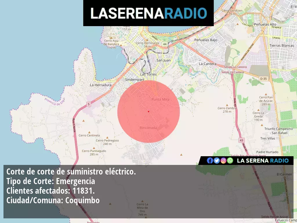 Corte de suministro eléctrico afecta a 11831 clientes en Coquimbo