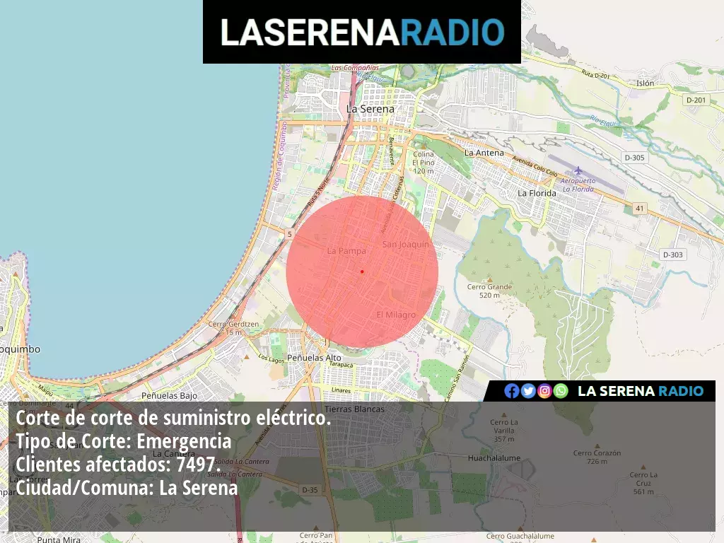 Corte de suministro eléctrico afecta a 7497 clientes en La Serena