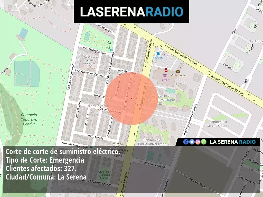 Corte de suministro eléctrico afecta a 327 clientes en La Serena