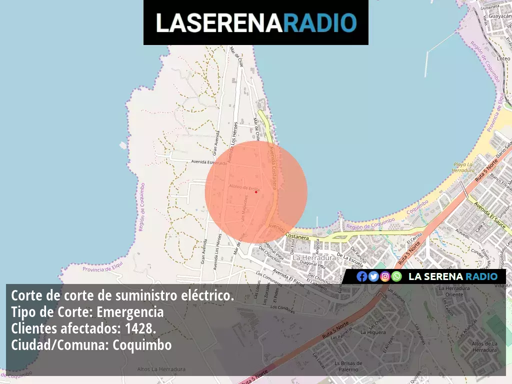 Corte de suministro eléctrico afecta a 1428 clientes en Coquimbo