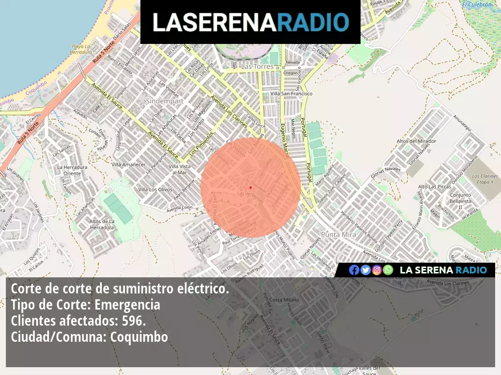 Corte de suministro eléctrico afecta a 596 clientes en Coquimbo