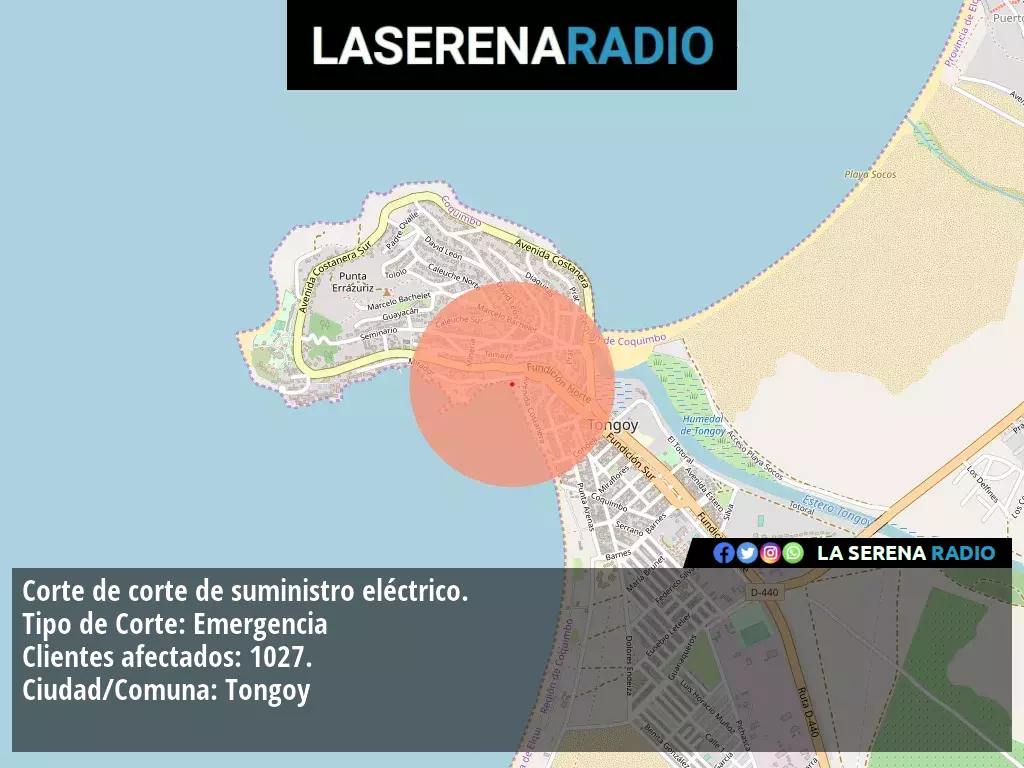 Corte de suministro eléctrico afecta a 1027 clientes en Tongoy