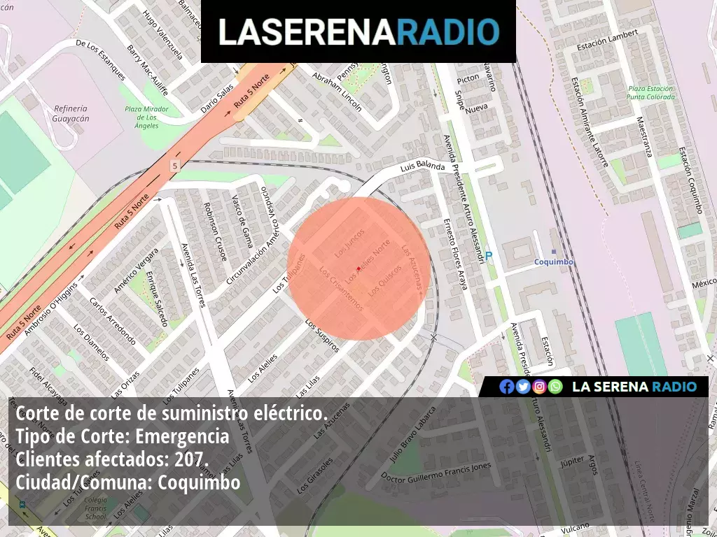 Corte de suministro eléctrico afecta a 207 clientes en Coquimbo