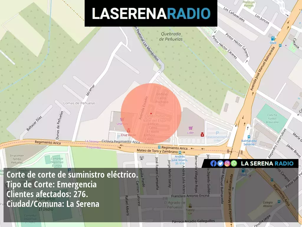 Corte de suministro eléctrico afecta a 276 clientes en La Serena