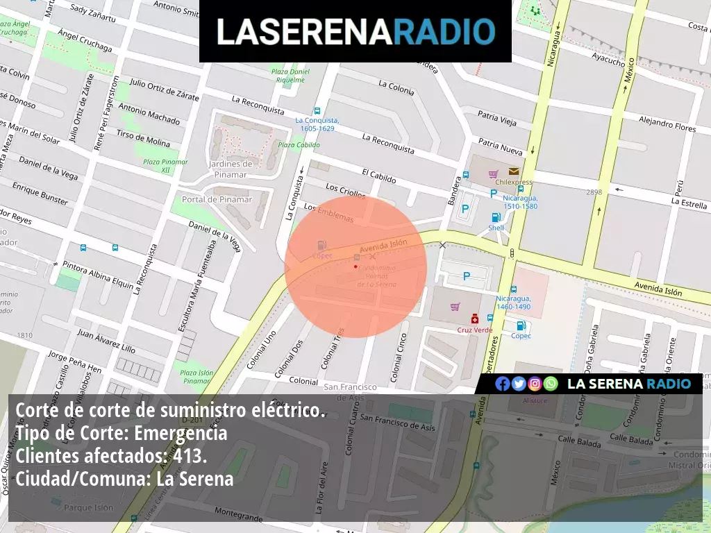 Corte de suministro eléctrico afecta a 413 clientes en La Serena