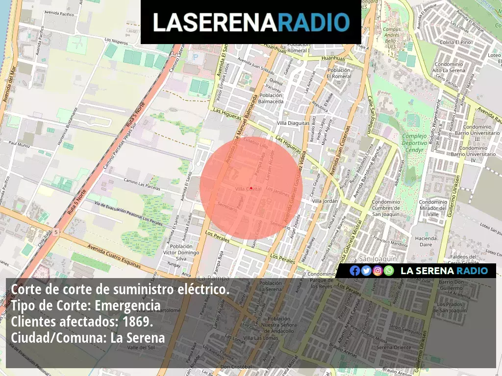 Corte de suministro eléctrico afecta a 1869 clientes en La Serena