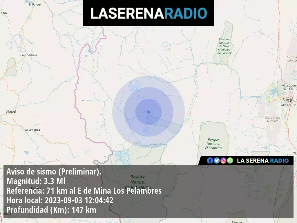 Sismo de menor intensidad a 71 kilómetros al este de Mina Los Pelambres