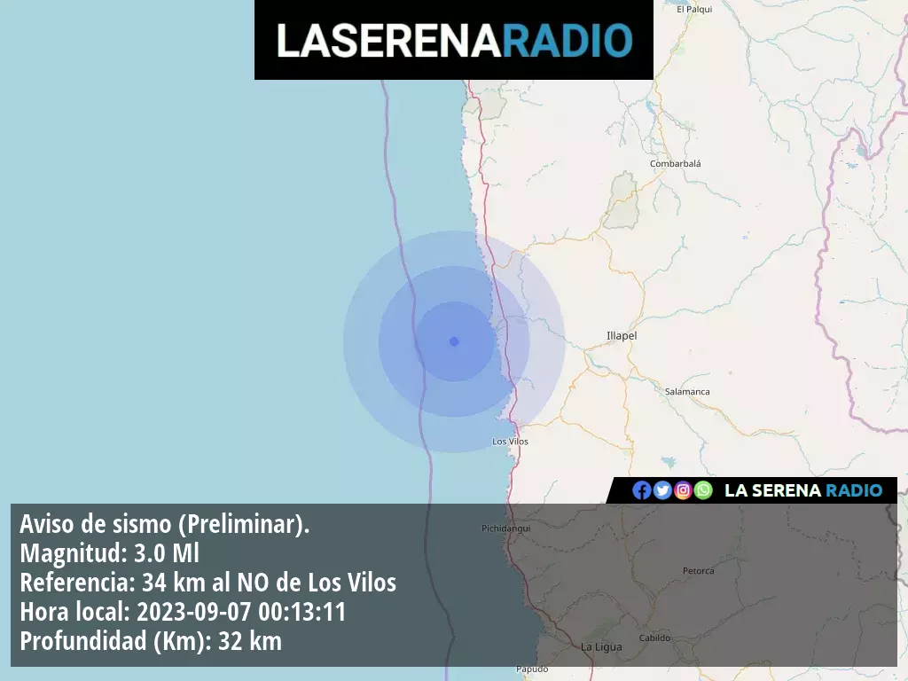 Sismo de menor intensidad a 34 kilómetros al noroeste de Los Vilos