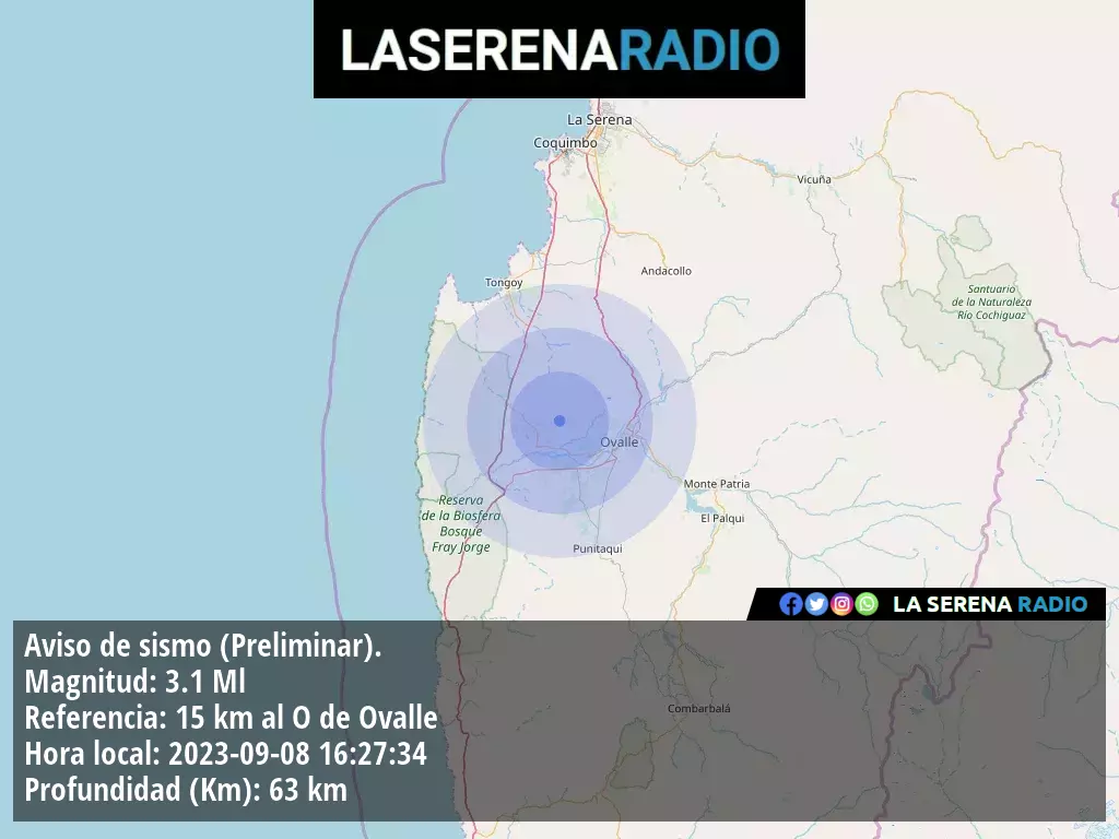 Sismo de menor intensidad a 15 kilómetros al oeste de Ovalle