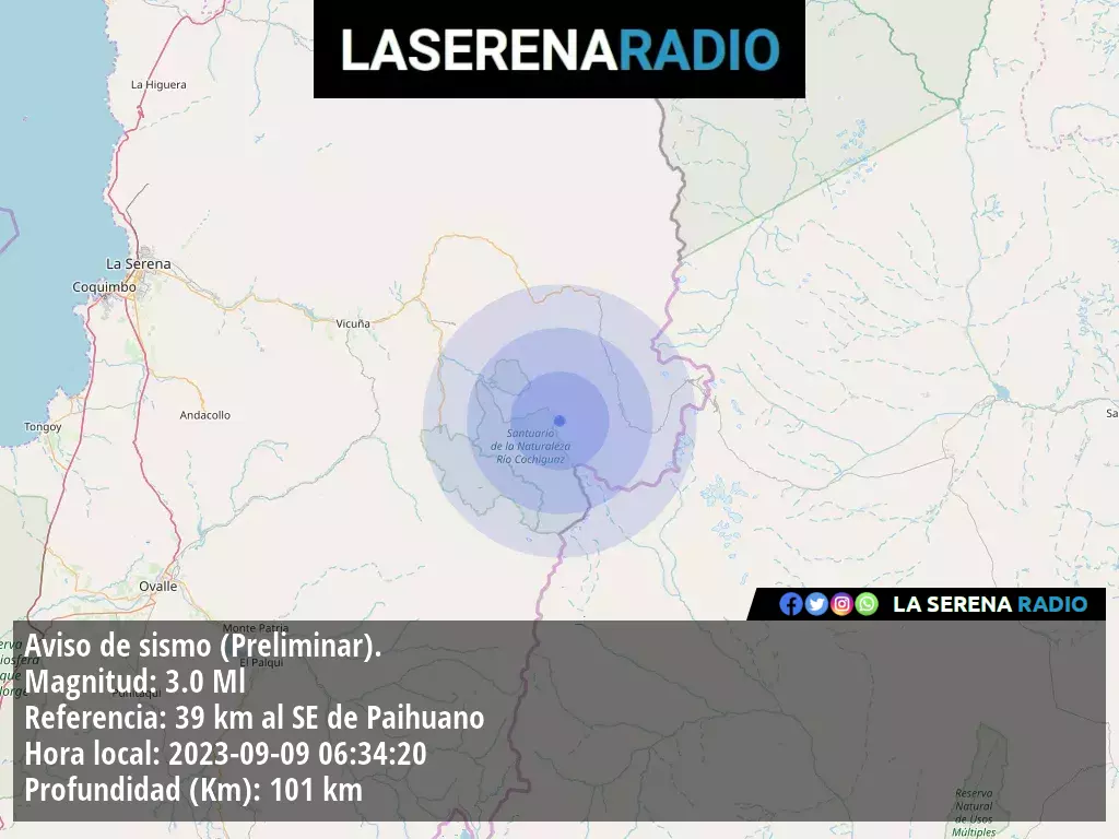 Sismo de menor intensidad a 39 kilómetros al sureste de Paihuano