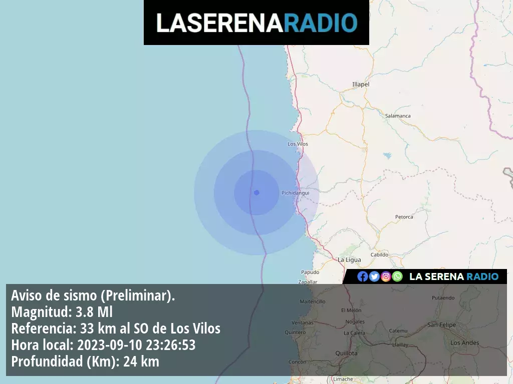 Sismo de menor intensidad a 33 kilómetros al suroeste de Los Vilos