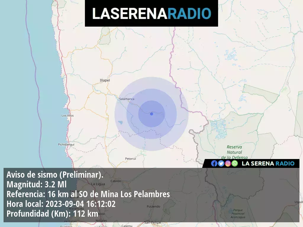 Sismo de menor intensidad a 16 kilómetros al suroeste de Mina Los Pelambres